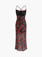 Bulgaria Roses Floral Back Tied Cross Mesh Midi Dress